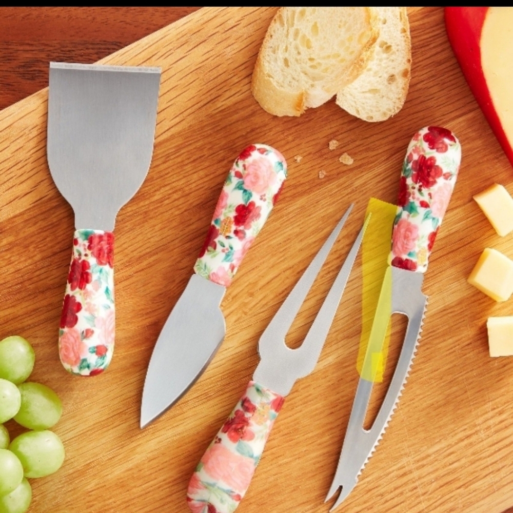 Pioneer Woman Cheerful Rose Cheese Knife Serving Set 4pc